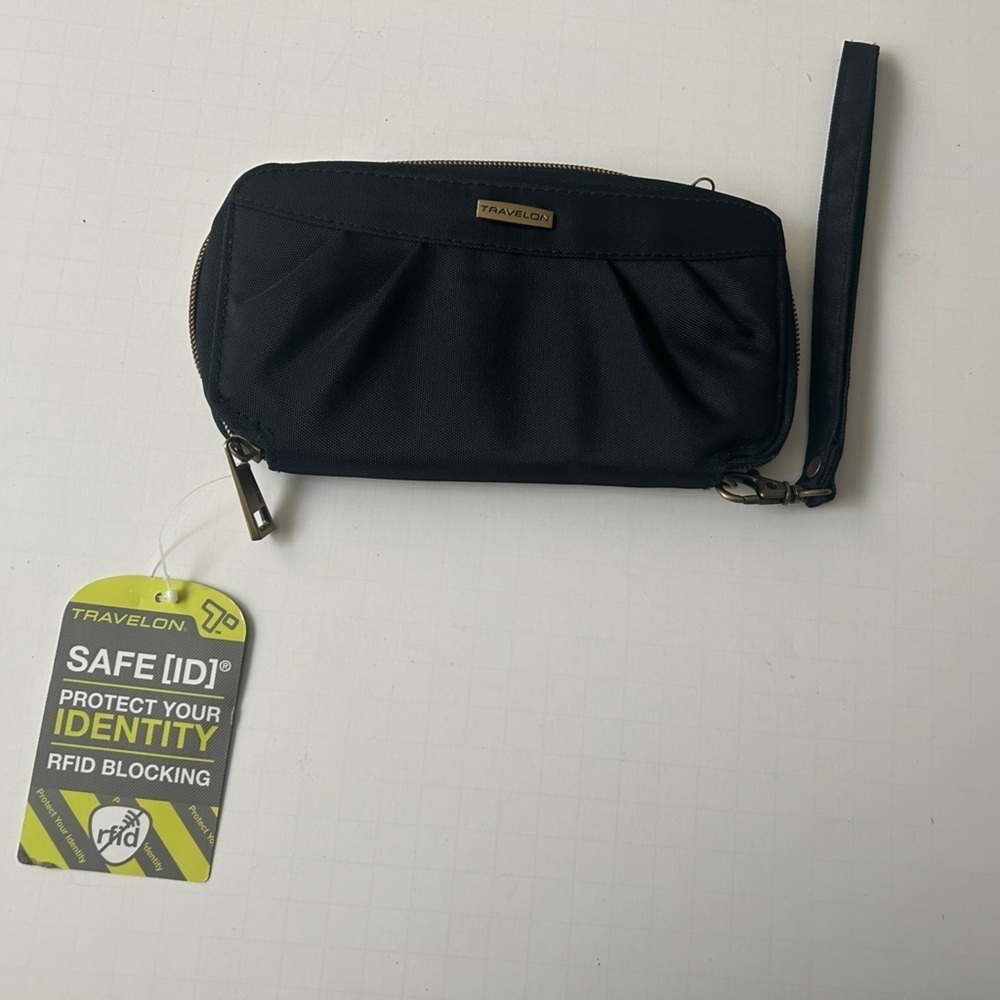 Travelon Black Nylon Zip Around Long Wallet RFID Protected